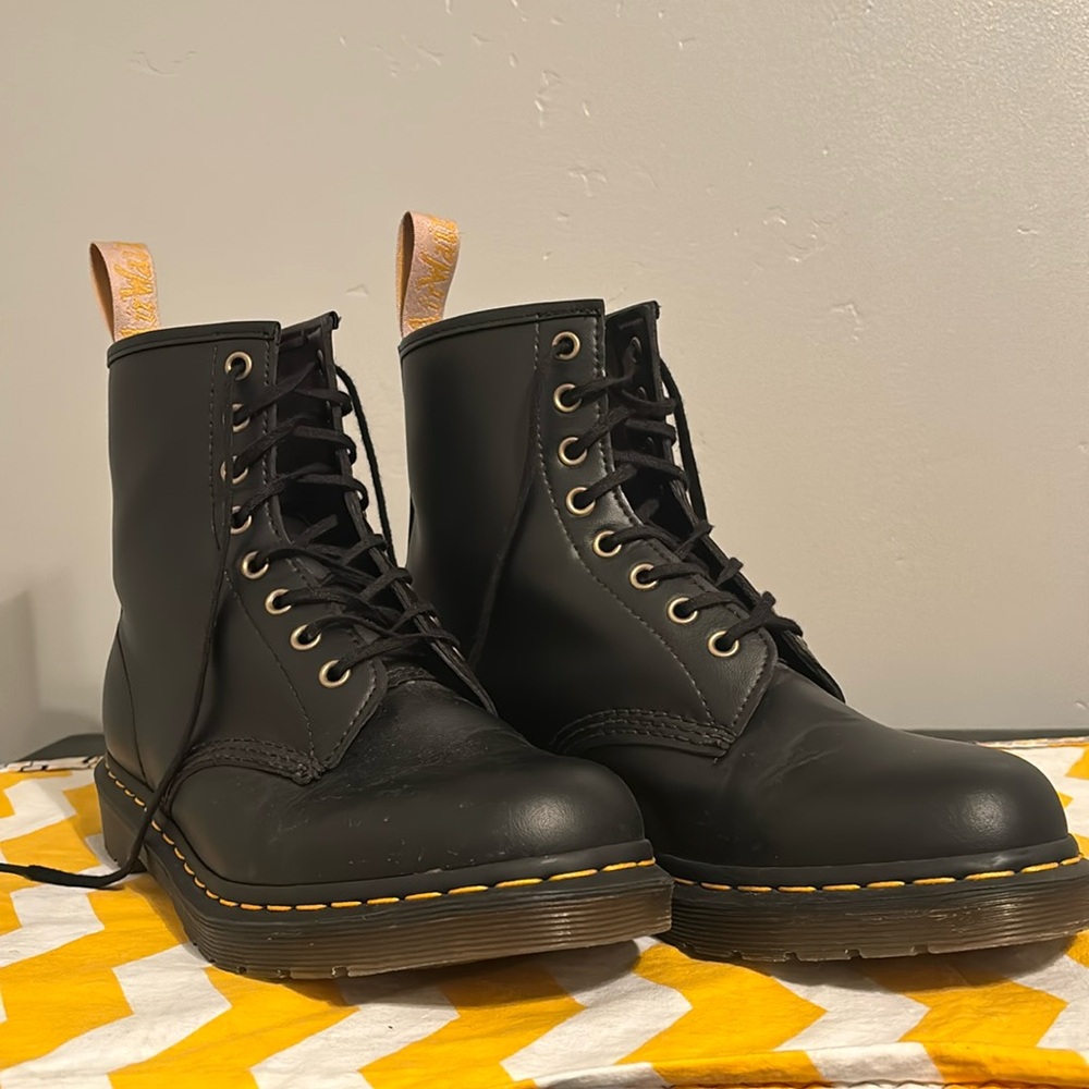 Practically new, black leather, Dr. Martin Vegan 1460 Fashion boots.